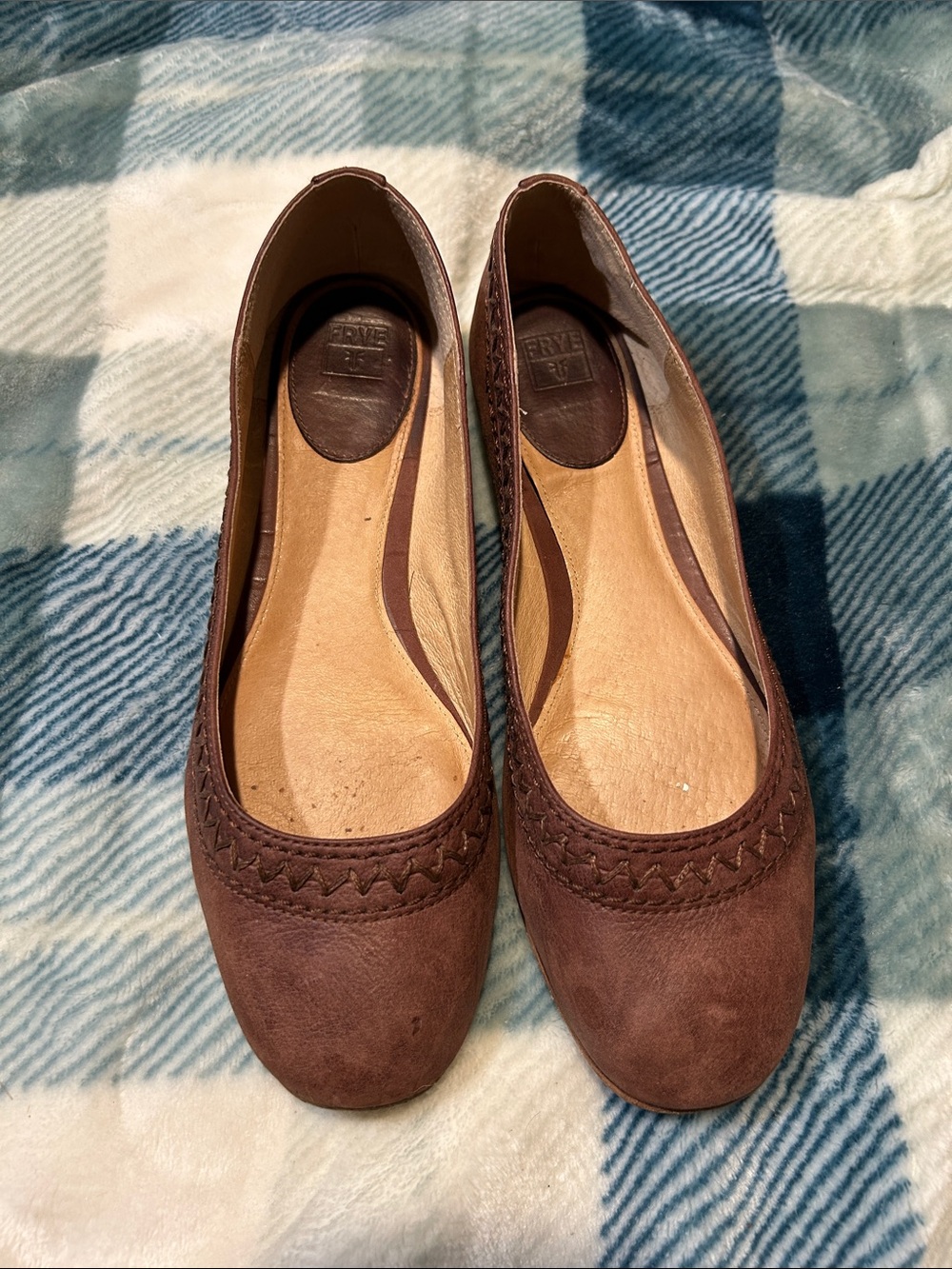 Frye Brown Suede Ballet Flats with Braided Trim